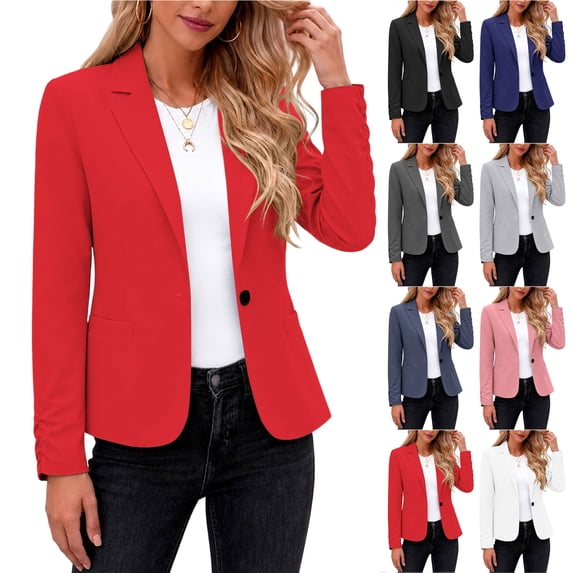 Otntypg Women's Blazer Business Casual Lightweight Suit - Long Sleeve Slim Fit Single Breaster One Button Work Office Jacket with Pockets