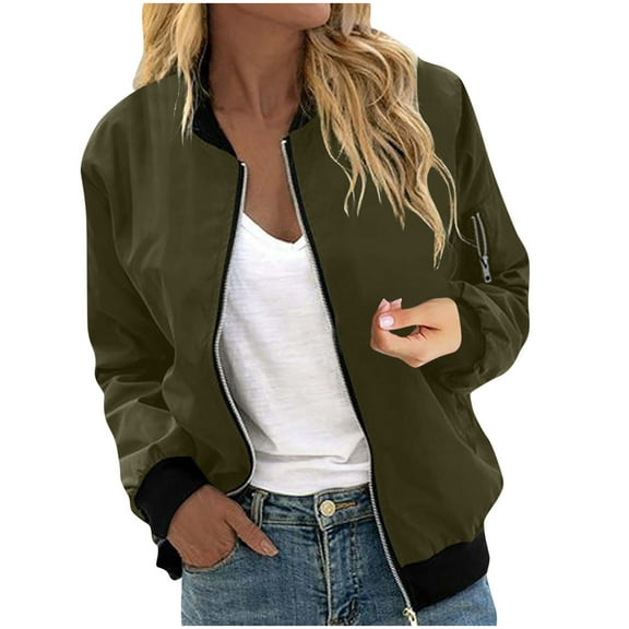 Otntypg Women's Bomber Jacket Fall Casual Lightweight Coat Full Zip Up Waterproof Outerwear Jackets Fashion Windbreaker with Pockets Army Green S