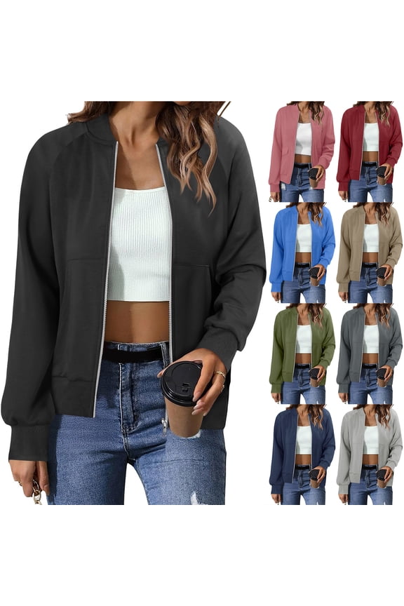 Women's Bomber Jacket Lightyweight Casual Full Zip up Long Sleeve Outerwear Coat Trendy 2025 Fashion Windbreaker with Pockets Navy S