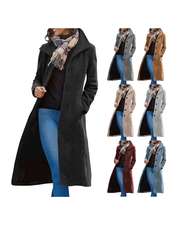 Women's Casual Thicken Wool Blend Pea Coat Casual Winter Stand Collar Single Breasted Warrm Long Overcoat Jackets with Pockets Green L