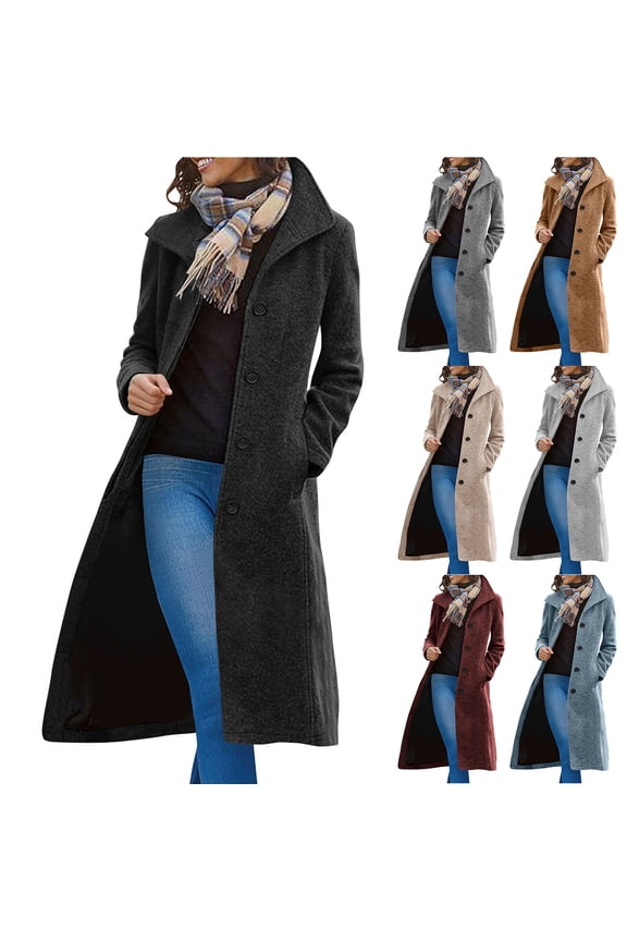 Women's Casual Thicken Wool Blend Pea Coat Casual Winter Stand Collar Single Breasted Warrm Long Overcoat Jackets with Pockets Green L