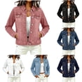 thumbnail image 1 of Otntypg Women's Denim Cropped Jackets Long Sleeve Basic Classic Soft Stretch Fit Versatile Button Down Crop Jean Shacket with Pockets, 1 of 9