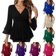 thumbnail image 1 of Otntypg Women's Dressy Blouses Ruffle 3/4 Sleeve Peplum Sparkly Tops Casual Fall Spring Wrapped V Neck Tunic Work Business T-Shirts Elegant Outfit Clothes Pink XXL, 1 of 7