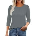 thumbnail image 1 of Otntypg Women's Dressy Business Casual Tunic Tops 3/4 Length Puff Sleeve Lace Crochet Eyelet Crewneck Ruched Pleated Solid Color T Shirts 2025 Summer Work Blouses Gray XXL, 1 of 9