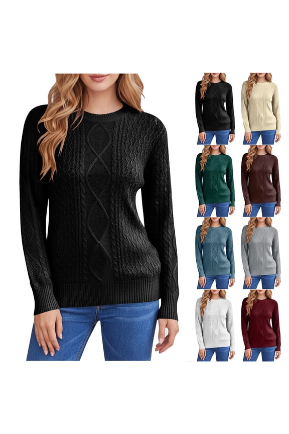 Women's Fall & Spring Fashion Sweater Lightweight Crewneck Long Sleeve Twist Cable Knit Chunky Vintage Casual Pullover Tops Green S