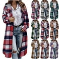 thumbnail image 1 of Otntypg Women's Flannel Hooded Plaid 2025 Shacket Thick Coat Winter Trench Coats for Warmth Button down Warm and Fuzzy Fleece Jacket with Flap Chest Pockets Green#01 L, 1 of 8