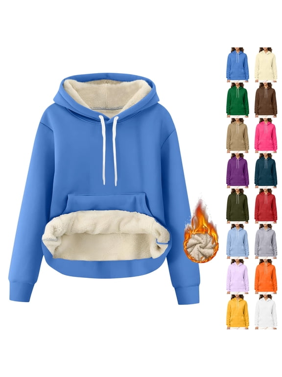 Women's Hoodies Thick Fleece Lined Hooded Sweatshirt Plush Thick Warm Sherpa Lined Heavyweight Long Sleeve Drawstring Pullover Tops with Pocket Green M