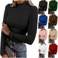 thumbnail image 1 of Otntypg Women's Lettuce Trim Mock Neck Long Sleeve Tops Spring Casual Dressy Ribbed Knit Basic Solid Color Slim Fit Tee Shirt Fall Layer Outfits Coffee L, 1 of 9