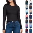 thumbnail image 1 of Otntypg Women's Long Sleeve Shirts Fall Tight Fitted Tops Crewneck Underscrubs Tee Lightweight Basic Solid Color Thermal Undershirts Army Green M, 1 of 6