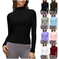thumbnail image 1 of Otntypg Women's Mock Turtleneck Long Sleeve Going Out Tops Ruched Double Lined Tight Shirt Trendy Slim Fit Basic Solid Color Tee Shirts White M, 1 of 10