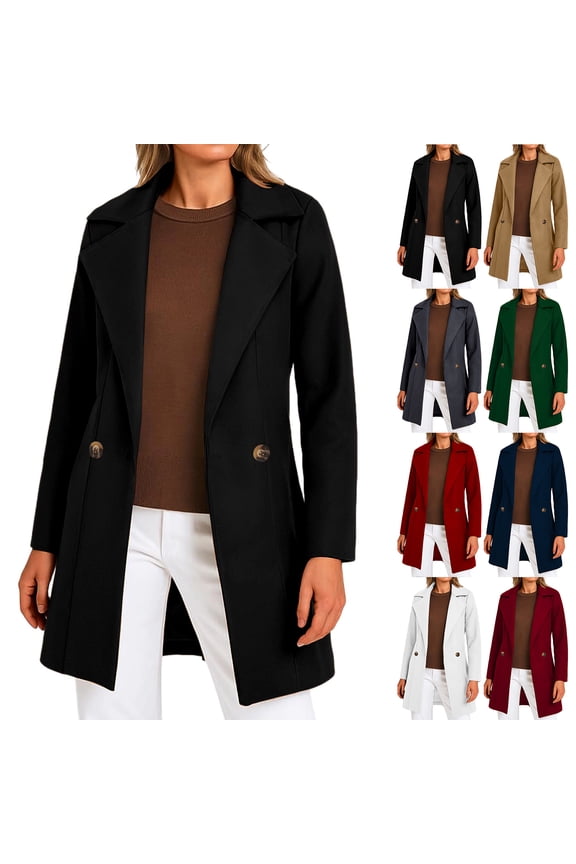 Women's Notched Lapel Wool Coat Single Breasted Mid-Long Pea Coats Winter Wool Blend Thicken Warm Blazer Jacket Outwear Green L