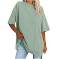 thumbnail image 1 of Otntypg Women's Oversized T Shirts Trendy Solid Color Round Neck Baggy Tees Summer Half Sleeve Casual Comfy Cozy Cotton Tunic Tops Mint Green#02 L, 1 of 7
