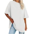 thumbnail image 1 of Otntypg Women's Oversized T Shirts Trendy Solid Color Round Neck Baggy Tees Summer Half Sleeve Casual Comfy Cozy Cotton Tunic Tops White S, 1 of 6
