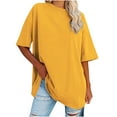 thumbnail image 1 of Otntypg Women's Oversized T Shirts Trendy Solid Color Round Neck Baggy Tees Summer Half Sleeve Casual Comfy Cozy Cotton Tunic Tops Yellow#01 S, 1 of 7