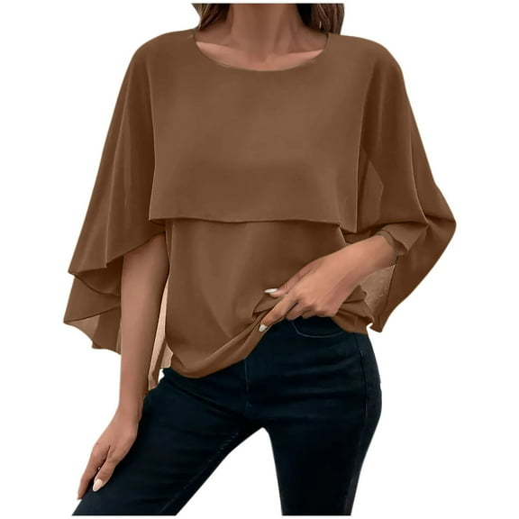 Otntypg Women's Plus Size Blouses Summer Casual Loose Short Sleeve Chiffon Flowy Tops Dressy Elegant Blouse Shirt Khaki XXXL
