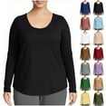 thumbnail image 1 of Otntypg Women's Plus Size Long Sleeve U Neck Tunics Tops Casual Loose Oversized Fit Basic Solid Color T Shirts Blouse Black L, 1 of 7