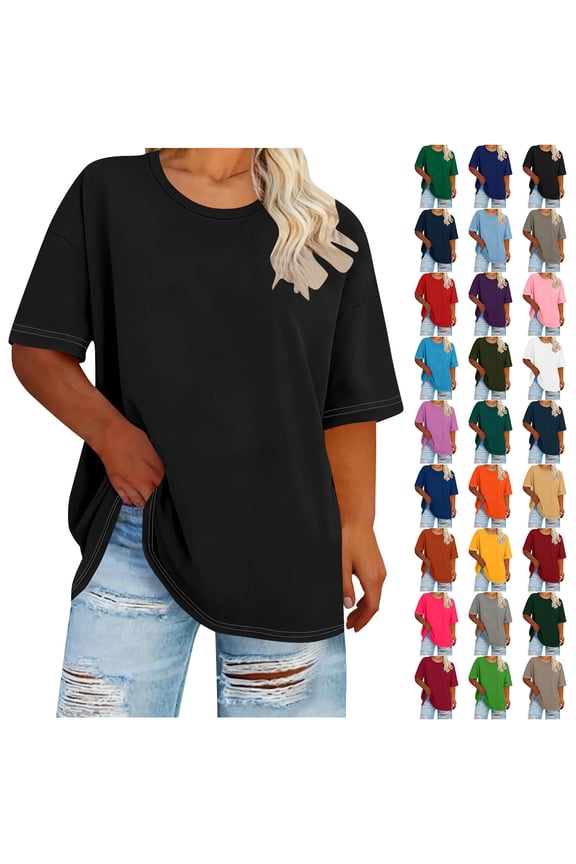 Women's Plus Size T Shirts Loose Fit Oversized Basic Workout Tees Cute Spring Fashion Short Sleeve Crew Neck Tunic Tops Hot Pink XL