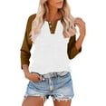 thumbnail image 1 of Otntypg Women's Raglan V Neck Summer Baseball Tops 3/4 Sleeve Ladies Button Henley Shirt Trendy Oversized Workout Tunics Color Block Tees Boyfriend Style Blouse Brown#02 S, 1 of 9