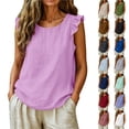 thumbnail image 1 of Otntypg Women’s Ruffled Trim Sleeve Tank Tops Lightweight Casual Crewneck Summer Shirts Loose Fit Basic Solid Color Blouse Soft Cotton Sleeveless Tops, 1 of 7