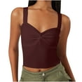 thumbnail image 1 of Otntypg Women’s Sleeveless Slim Crop Tank Top Sexy Pleated Bustier Sweetheart Neck Strappy Slits Cropped Vest Cami Tops Coffee XL, 1 of 6