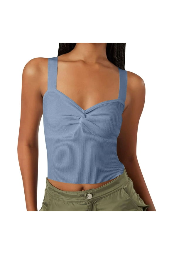 Women’s Sleeveless Slim Crop Tank Top Sexy Pleated Bustier Sweetheart Neck Strappy Slits Cropped Vest Cami Tops Light Blue XXXL