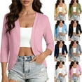 thumbnail image 1 of Otntypg Women's Thin Shrugs 3/4 Sleeve Lightweight Cropped Tops Trendy Solid Color Beach Vacation Open Front Cardigan Shirts for Dress Black L, 1 of 10