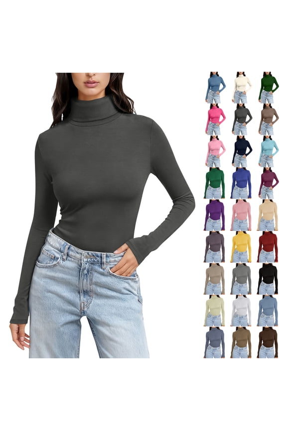 Women's Turtleneck Long Sleeve Shirts Fall Fashion Basic Slim Fit Solid Color Thermal Layering Underwear Tops Winter Warm Clothes Hot Pink XXL