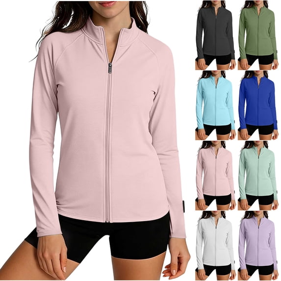 Otntypg Women's UPF 50+ Lightweight Athletic Jackets Sun Protection Full Zip up Long Sleeve Packable Active Workout Shirts Running Blue M