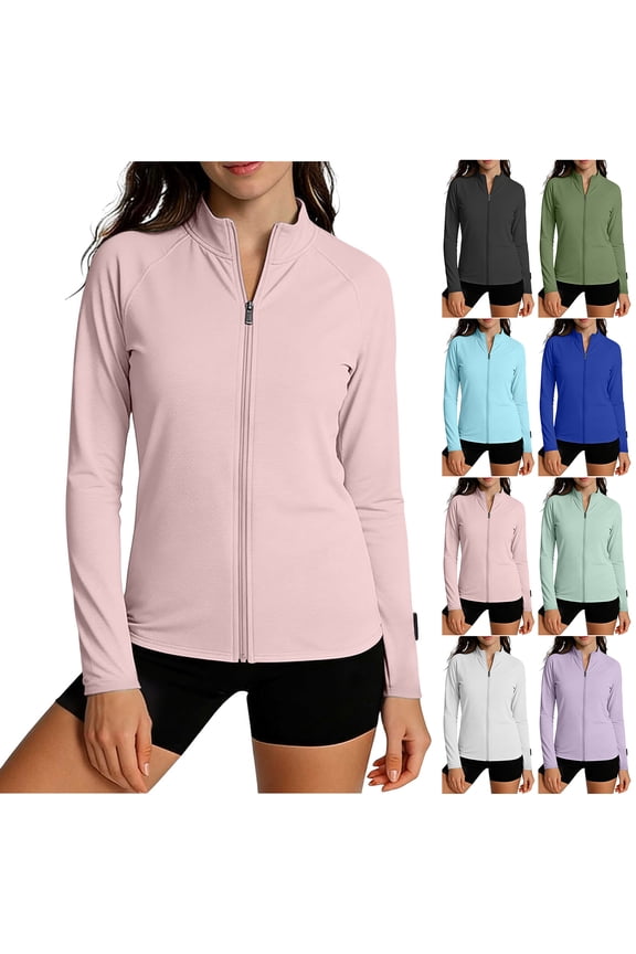 Women's UPF 50+ Lightweight Athletic Jackets Sun Protection Full Zip up Long Sleeve Packable Active Workout Shirts Running White L