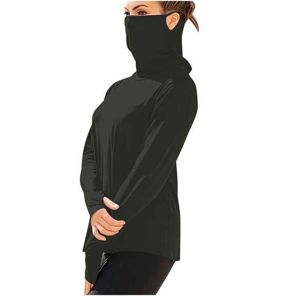 Otntypg Women’s UPF 50+ Sun Protection Shirts with Face Mask Lightweight Casual Neck Gaiter Breathable Long Sleeve Athletic T-Shirts Tops for Hiking Fishing Dark Gray XXL