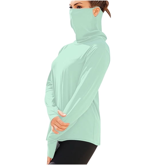 Otntypg Women’s UPF 50+ Sun Protection Shirts with Face Mask Lightweight Casual Neck Gaiter Breathable Long Sleeve Athletic T-Shirts Tops for Hiking Fishing Sky Blue#02 S