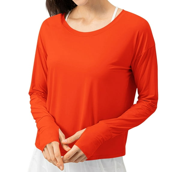 Otntypg Women's UPF 50+ Sun Shirts Long Sleeve UV Protection Rash Guard Lightweight Quick Dry SPF Outdoor Hiking Tops Loose Oversized Athletic T-Shirts Orange XXL