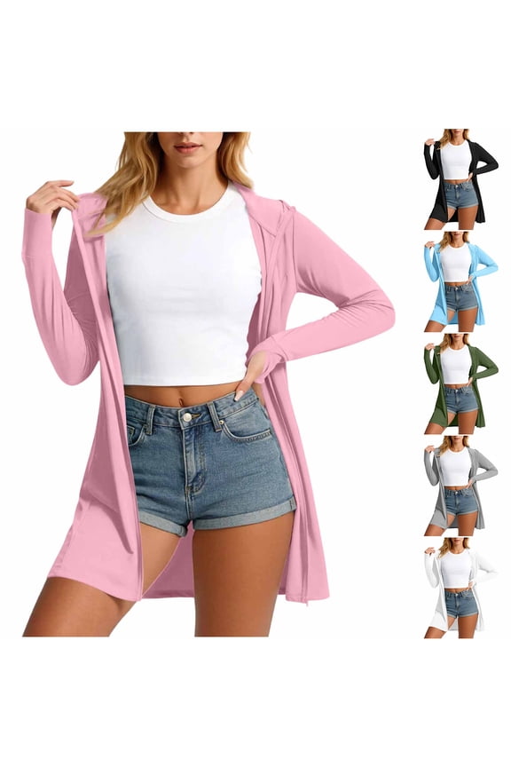 Women's UPF 50+ Swim Cover Up Sun Protection Full Zip up Long Hoodie SPF Lightweight Thin Open Front Cardigan Outwear Jacket Long Sleeve Beach Cover Ups with Thumb Hole