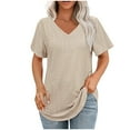 thumbnail image 1 of Otntypg Women's V Neck Tunic Blouse Dressy Lace Crochet Eyelet Embroidery Short Sleeve Tops Shirts Solid Retro Plain Casual Holiday Beach Vacation T-Shirts Khaki L, 1 of 9