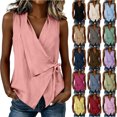thumbnail image 1 of Otntypg Women’s Wrap V Neck Tank Top Dressy Summer Sleeveless Side Bowknot Tie Tunic Blouse Lightweight Loose Fit Casual Beach Vacation Tees Blouse, 1 of 7