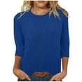 thumbnail image 1 of Otntypg Womens 3/4 Length Sleeve Tops Trendy Crew Neck Textured T Shirts Solid Basic Blouses Dressy Casual Loose Fit Tunic Tee Shirt Blue S, 1 of 7