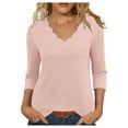 thumbnail image 1 of Otntypg Womens 3/4 Sleeve Tops Plus Size Casual Scalloped V Neck Tunic T-Shirts Loose Oversized Dressy Basic Pullover Blouse Trendy 2025 Fall Outfit Clothes Pink#03 XL, 1 of 5