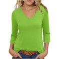 thumbnail image 1 of Otntypg Womens 3/4 Sleeve Tops Plus Size Casual Scalloped V Neck Tunic T-Shirts Loose Oversized Dressy Basic Pullover Blouse Trendy 2025 Fall Outfit Clothes Green#01 XXXL, 1 of 6