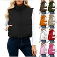 thumbnail image 1 of Otntypg Womens Cropped Puffer Vest Lightweight Casual Fall Winter Padded Down Stand Collar Full Zip up Sleeveless Outwear Gilet Jacket Waistcoat with Pockets Orange L, 1 of 9