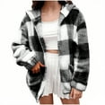 thumbnail image 1 of Otntypg Womens Fall Winter Fuzzy Shacket Jacket Trendy 2025 Plaid Flannel Long Sleeve Jackets Casual Oversized Hooded Cardigan Outerwear Coat with Pockets Black L, 1 of 6