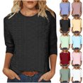 thumbnail image 1 of Otntypg Womens Fashion T-Shirts Cute 3/4 Sleeve Round Neck Lace Eyelet Hollow out Crewneck Pullover Tops Trendy Relaxed Fit Comfy Tunic Blouse Black S, 1 of 7