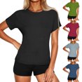 thumbnail image 1 of Otntypg Womens Fashion Tops Cute Summer Short Sleeve Basic Solid Color Athletic Crewneck T-Shirts Loose Fit Casual Workout Tees Shirt Black L, 1 of 10