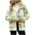 thumbnail image 1 of Otntypg Womens Flanned Plaid Shacket Jackets Winter Plush Thick Warm Sherpa Jacket Lapel Button Down Long Sleeve Fuzzy Fleece Shirts Coat Trendy 2025 Fall Oufit Clothes Green XL, 1 of 8