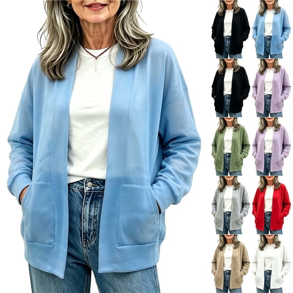 Otntypg Womens Lightweight Cropped Cardigans with Pockets Trendy Dressy Fall Long Sleeve Casual Soft Open Front Knit Cardigan Sweaters Tops with Pockets