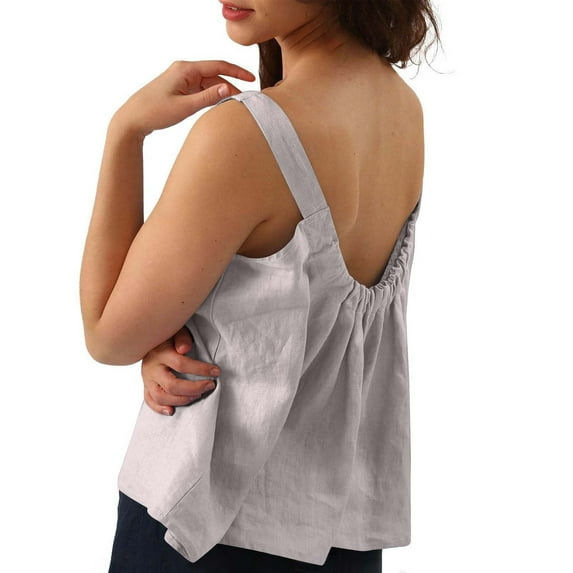 Otntypg Womens Linen Tank Tops Summer Cute Sleeveless Square Neck Loose Fit Shirts Trendy Oversized Soft Cotton Tunic Blouses Gray L