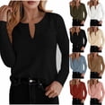 thumbnail image 1 of Otntypg Womens Long Sleeve Ribbed Knit Shirts Trendy Fall Slim Fit V Neck Solid Color Tunic Tees Dressy Casual Soft Comfortable Blouses White M, 1 of 5