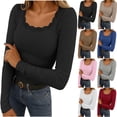 thumbnail image 1 of Otntypg Womens Long Sleeve Tops Casual Slim Fit T-Shirt Lace Crochet Patchwork Crew Neck Ribbed Knit Shirts Fall Spring Trendy Going Out Basic Tee Blue XL, 1 of 10