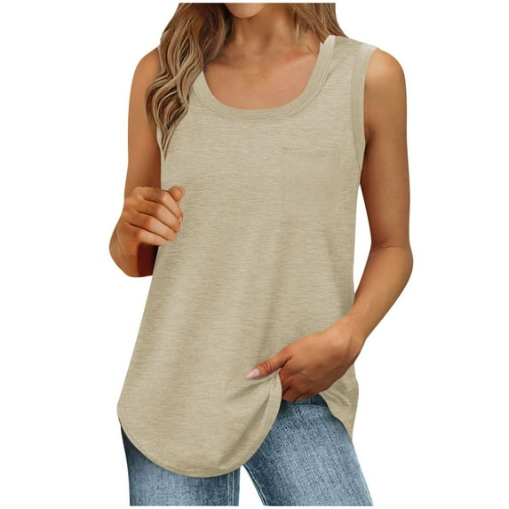 Otntypg Womens Loose Fit Casual Flowy Tank Tops Scoop Neck Trendy Sleeveless Summer Tunic Blouse Fashion Outfits Clothes 2025 Beige XL