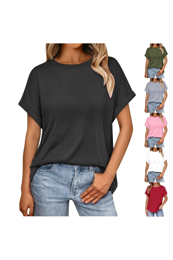 Womens Oversized Boyfriend Tee Shirts Batwing Short Sleeve Trendy Crew Neck Loose Workout Tee Casual Summer Cotton Tops Red M