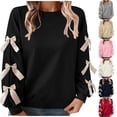 thumbnail image 1 of Otntypg Womens Oversized Cute Bow Sweatshirts Trendy Long Sleeve Crew Neck Preppy Pullover Tops Long Sleeve Valentines Day Holiday Outfit Clothes Pink M, 1 of 9